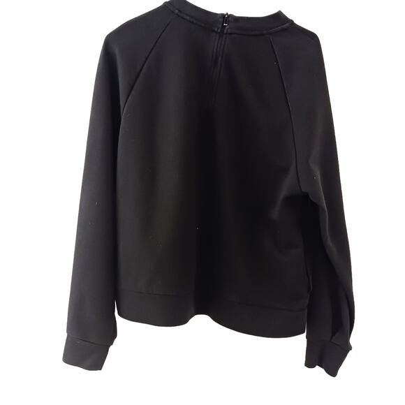 Adidas Sweatshirt Women's Sz L Black  Gray Gunmetal Letters Crewneck Zip Back - Picture 4 of 14